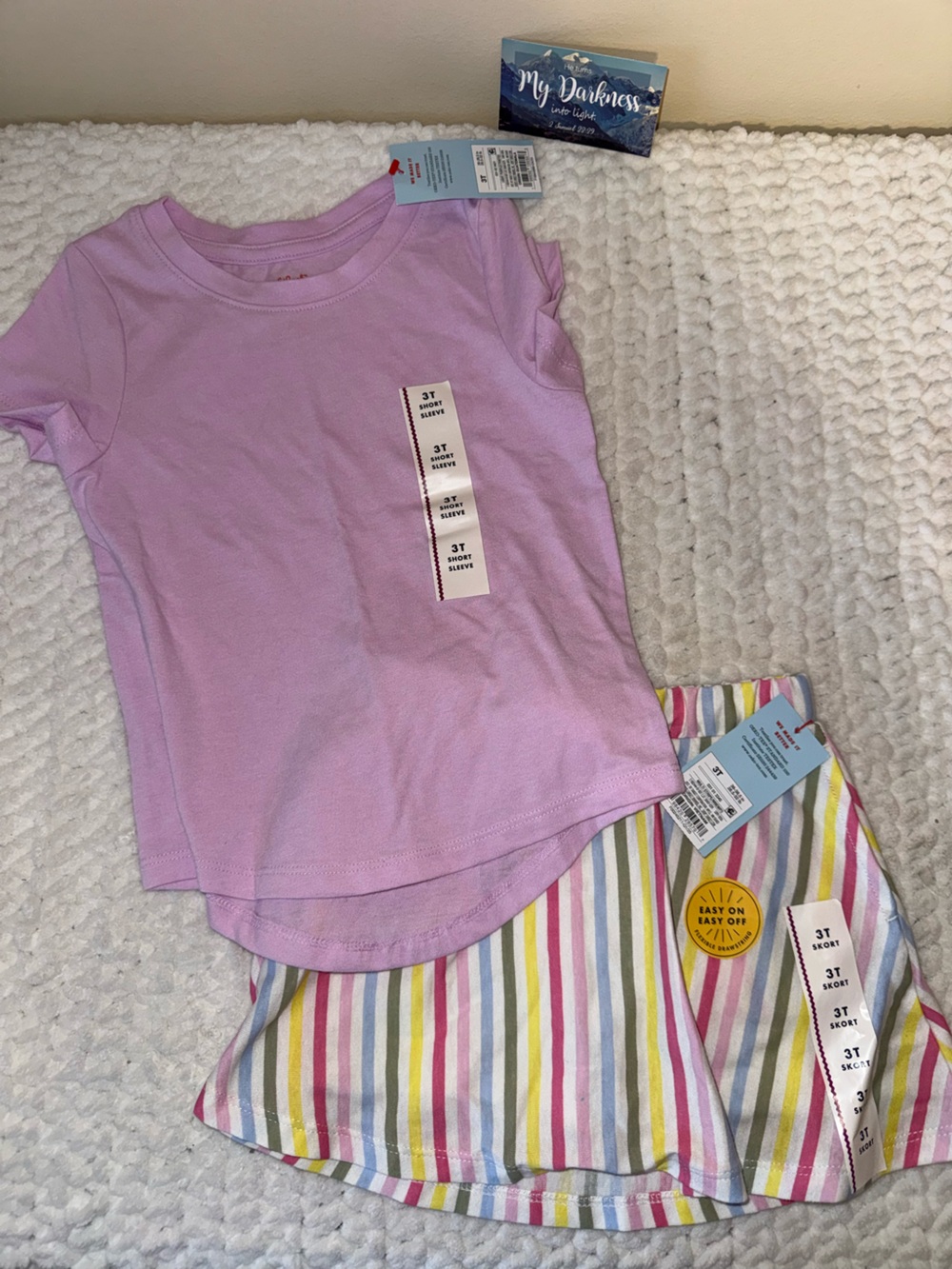 Kids Short Sleeve Pink Tee with striped skort